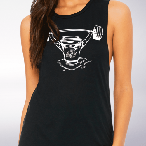 White Barbell&Coffee Loose Muscle Tank - Black 4