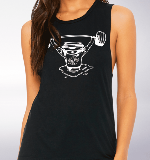 White Barbell&Coffee Loose Muscle Tank - Black 2