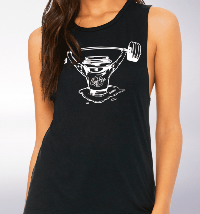White Barbell&Coffee Loose Muscle Tank - Black 2