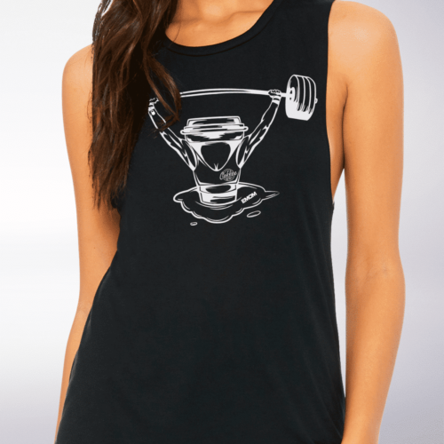 White Barbell&Coffee Lady Loose Muscle Tank - Black 4