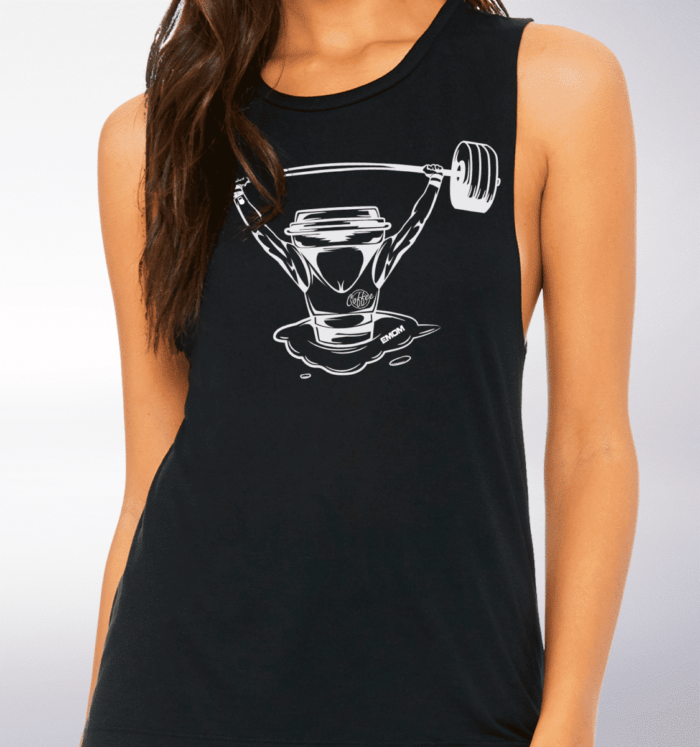 White Barbell&Coffee Lady Loose Muscle Tank - Black 2