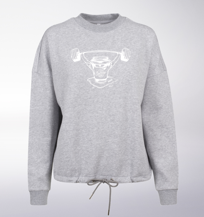 White/Black - BarbellCoffee Damen Oversized Sweater - Hellgrau 2