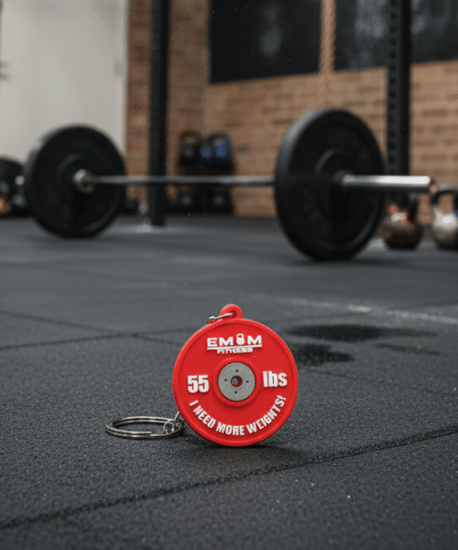 EMOM Fitness® Schlüsselanhänger - Barbell Rot - I need more weights!